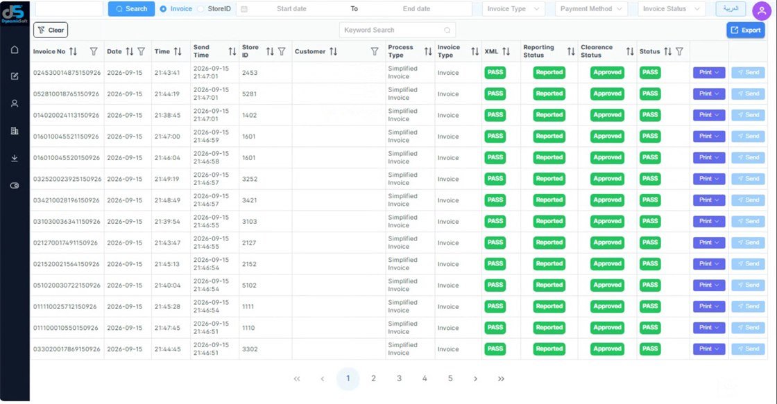 dsConnectMW invoice list with reporting and clearance status